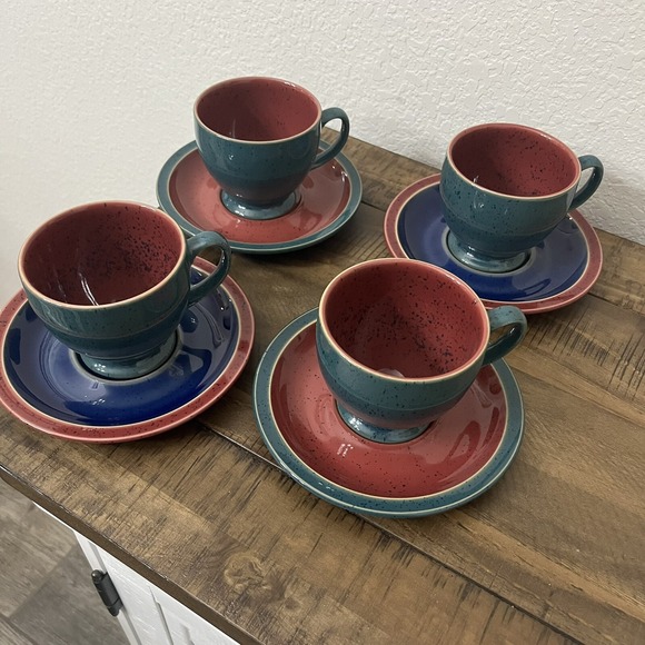 Denby Other - Denby Harlequin Footed Tea Cups and Saucers Pottery set‎ of 4 Made England
